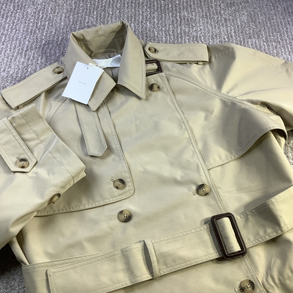 Oak + Fort Cropped Trench Coat Beige Water Repellent Belted Jacket Size XS NWT